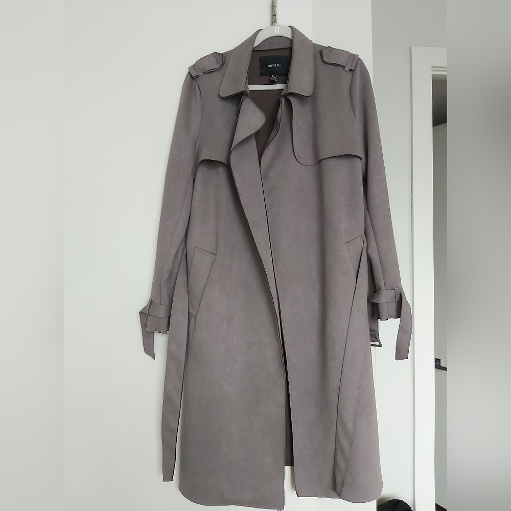 Plus Size Faux Suede Trench Coat